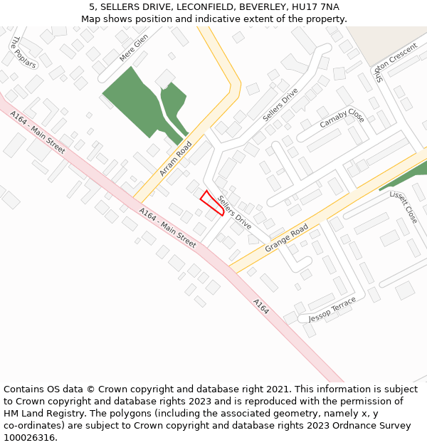 5, SELLERS DRIVE, LECONFIELD, BEVERLEY, HU17 7NA: Location map and indicative extent of plot