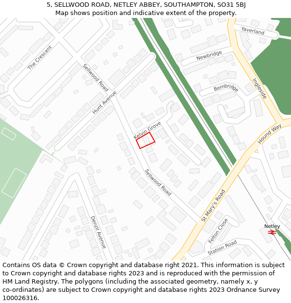 5, SELLWOOD ROAD, NETLEY ABBEY, SOUTHAMPTON, SO31 5BJ: Location map and indicative extent of plot