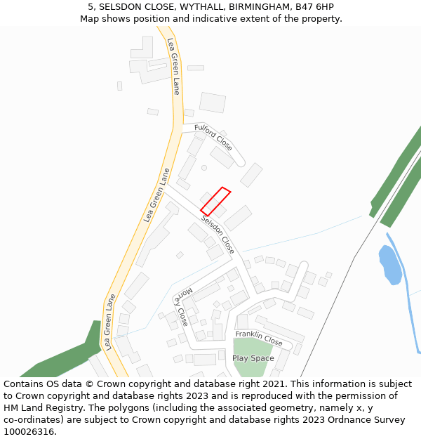 5, SELSDON CLOSE, WYTHALL, BIRMINGHAM, B47 6HP: Location map and indicative extent of plot