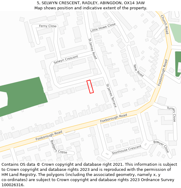 5, SELWYN CRESCENT, RADLEY, ABINGDON, OX14 3AW: Location map and indicative extent of plot