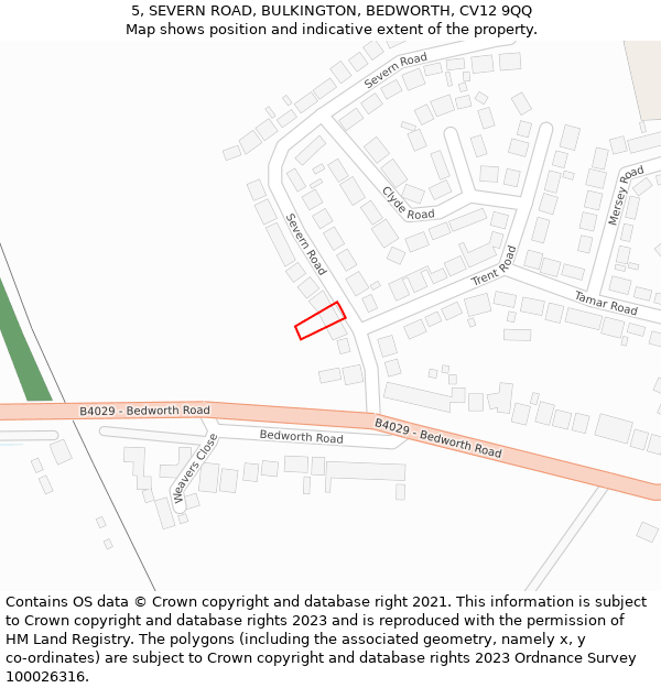 5, SEVERN ROAD, BULKINGTON, BEDWORTH, CV12 9QQ: Location map and indicative extent of plot