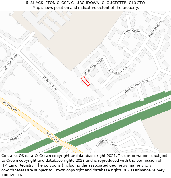 5, SHACKLETON CLOSE, CHURCHDOWN, GLOUCESTER, GL3 2TW: Location map and indicative extent of plot