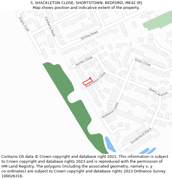 5, SHACKLETON CLOSE, SHORTSTOWN, BEDFORD, MK42 0FJ: Location map and indicative extent of plot