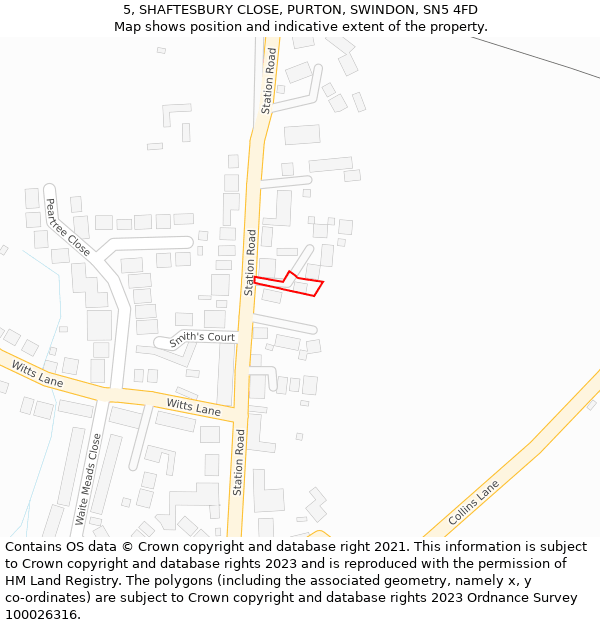 5, SHAFTESBURY CLOSE, PURTON, SWINDON, SN5 4FD: Location map and indicative extent of plot