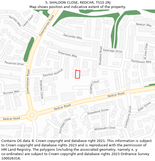 5, SHALDON CLOSE, REDCAR, TS10 2RJ: Location map and indicative extent of plot