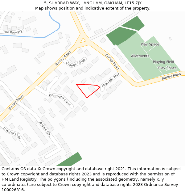 5, SHARRAD WAY, LANGHAM, OAKHAM, LE15 7JY: Location map and indicative extent of plot