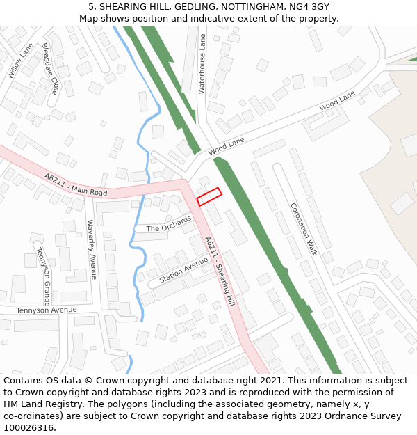 5, SHEARING HILL, GEDLING, NOTTINGHAM, NG4 3GY: Location map and indicative extent of plot