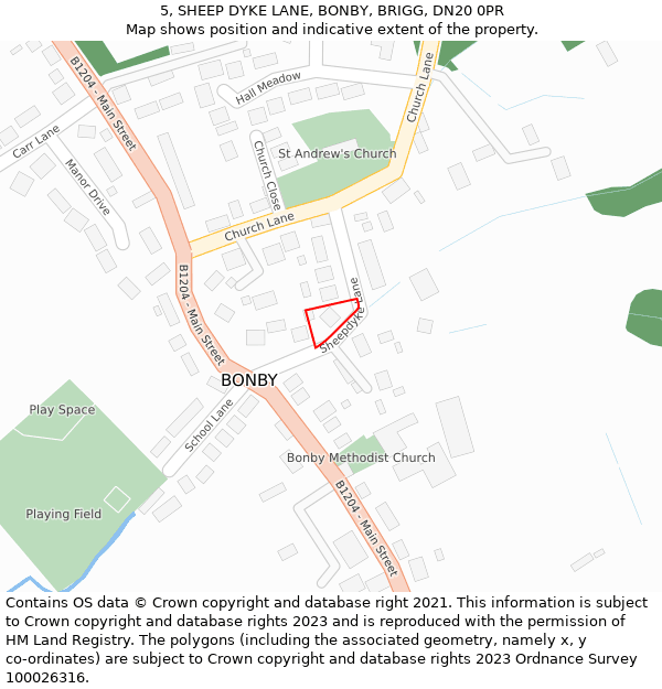 5, SHEEP DYKE LANE, BONBY, BRIGG, DN20 0PR: Location map and indicative extent of plot