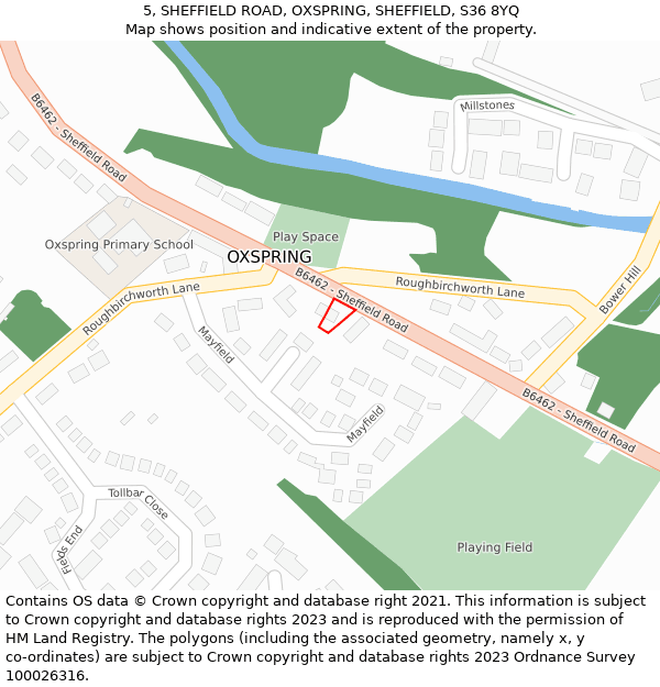 5, SHEFFIELD ROAD, OXSPRING, SHEFFIELD, S36 8YQ: Location map and indicative extent of plot