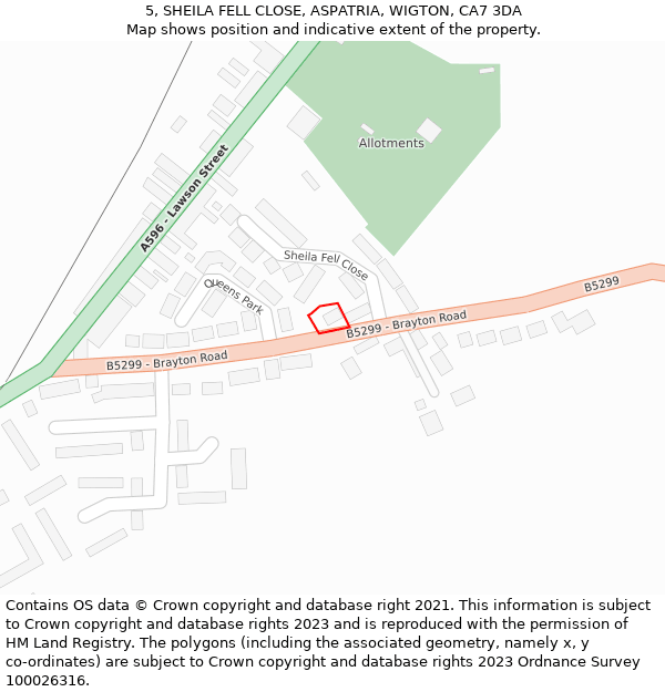 5, SHEILA FELL CLOSE, ASPATRIA, WIGTON, CA7 3DA: Location map and indicative extent of plot