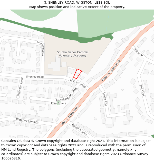 5, SHENLEY ROAD, WIGSTON, LE18 3QL: Location map and indicative extent of plot