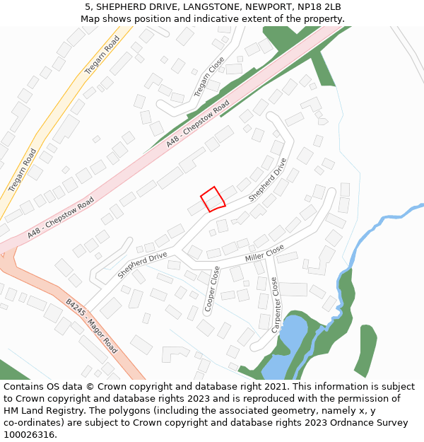 5, SHEPHERD DRIVE, LANGSTONE, NEWPORT, NP18 2LB: Location map and indicative extent of plot