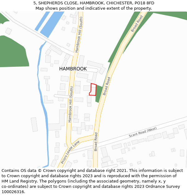 5, SHEPHERDS CLOSE, HAMBROOK, CHICHESTER, PO18 8FD: Location map and indicative extent of plot