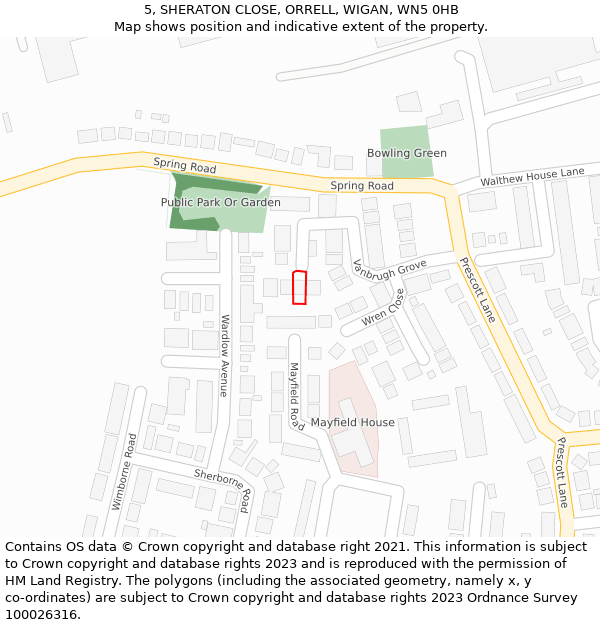 5, SHERATON CLOSE, ORRELL, WIGAN, WN5 0HB: Location map and indicative extent of plot