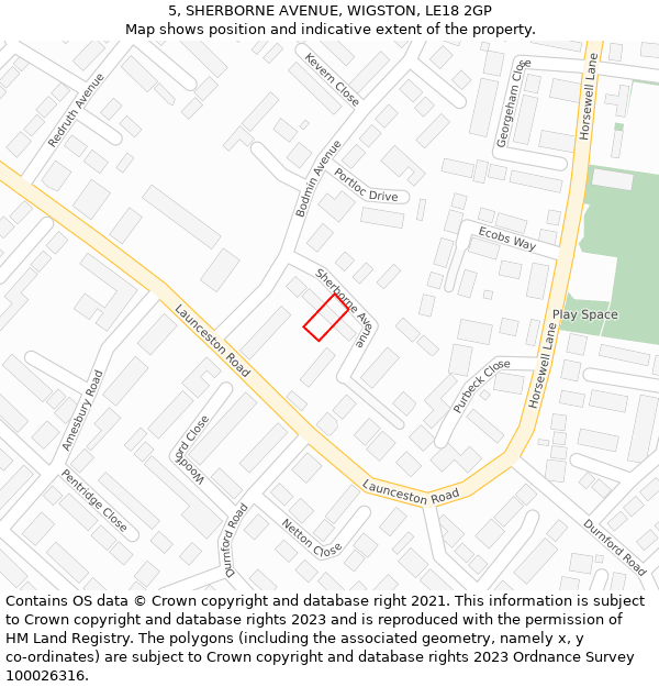 5, SHERBORNE AVENUE, WIGSTON, LE18 2GP: Location map and indicative extent of plot