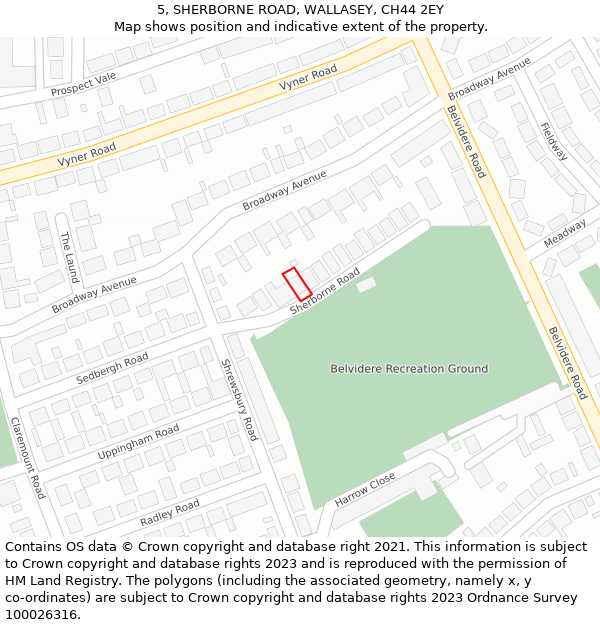 5, SHERBORNE ROAD, WALLASEY, CH44 2EY: Location map and indicative extent of plot