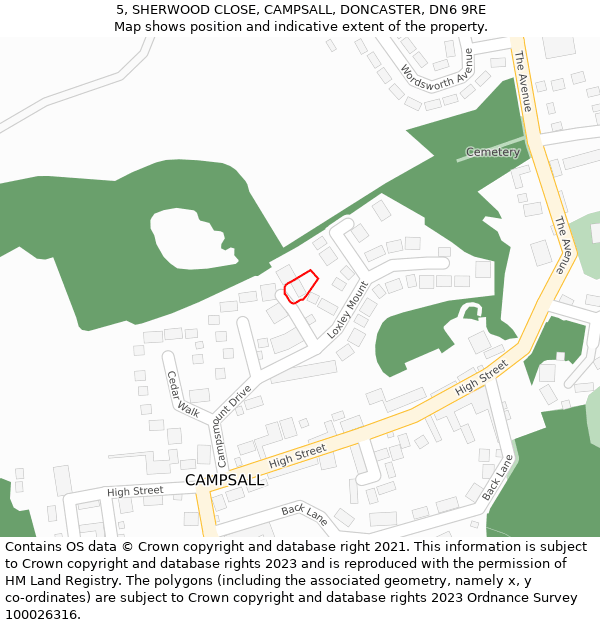 5, SHERWOOD CLOSE, CAMPSALL, DONCASTER, DN6 9RE: Location map and indicative extent of plot