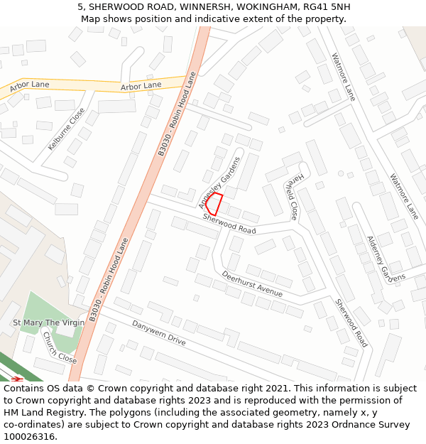 5, SHERWOOD ROAD, WINNERSH, WOKINGHAM, RG41 5NH: Location map and indicative extent of plot
