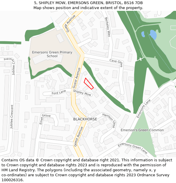 5, SHIPLEY MOW, EMERSONS GREEN, BRISTOL, BS16 7DB: Location map and indicative extent of plot