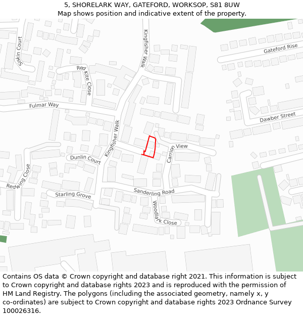 5, SHORELARK WAY, GATEFORD, WORKSOP, S81 8UW: Location map and indicative extent of plot