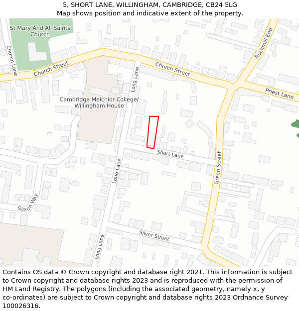 5, SHORT LANE, WILLINGHAM, CAMBRIDGE, CB24 5LG: Location map and indicative extent of plot