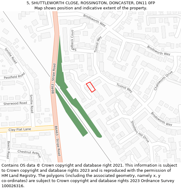 5, SHUTTLEWORTH CLOSE, ROSSINGTON, DONCASTER, DN11 0FP: Location map and indicative extent of plot