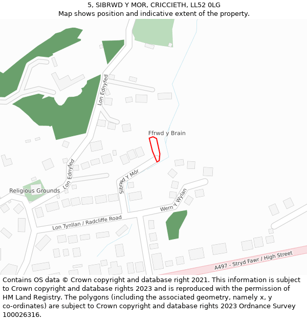 5, SIBRWD Y MOR, CRICCIETH, LL52 0LG: Location map and indicative extent of plot