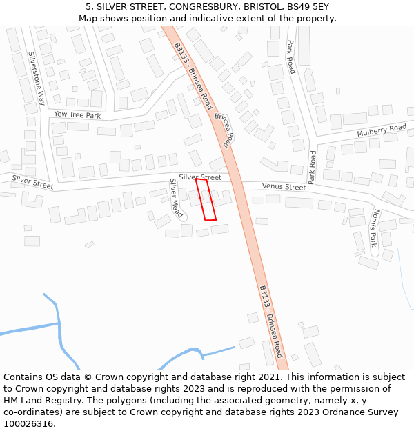 5, SILVER STREET, CONGRESBURY, BRISTOL, BS49 5EY: Location map and indicative extent of plot