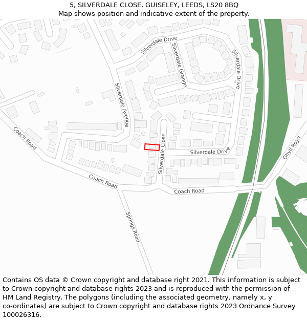 5, SILVERDALE CLOSE, GUISELEY, LEEDS, LS20 8BQ: Location map and indicative extent of plot