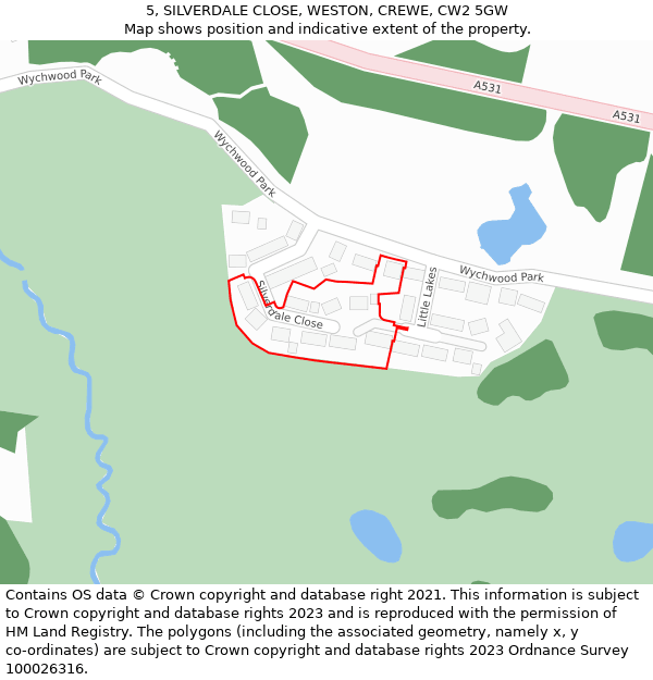 5, SILVERDALE CLOSE, WESTON, CREWE, CW2 5GW: Location map and indicative extent of plot