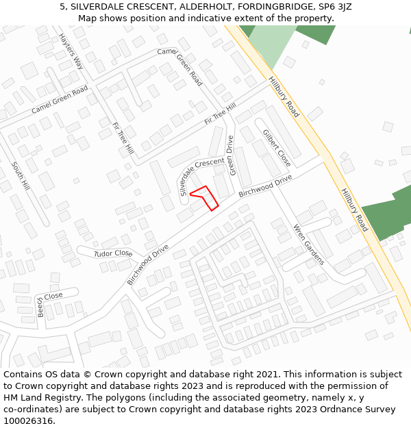 5, SILVERDALE CRESCENT, ALDERHOLT, FORDINGBRIDGE, SP6 3JZ: Location map and indicative extent of plot