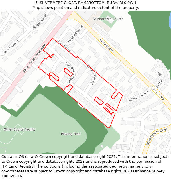 5, SILVERMERE CLOSE, RAMSBOTTOM, BURY, BL0 9WH: Location map and indicative extent of plot