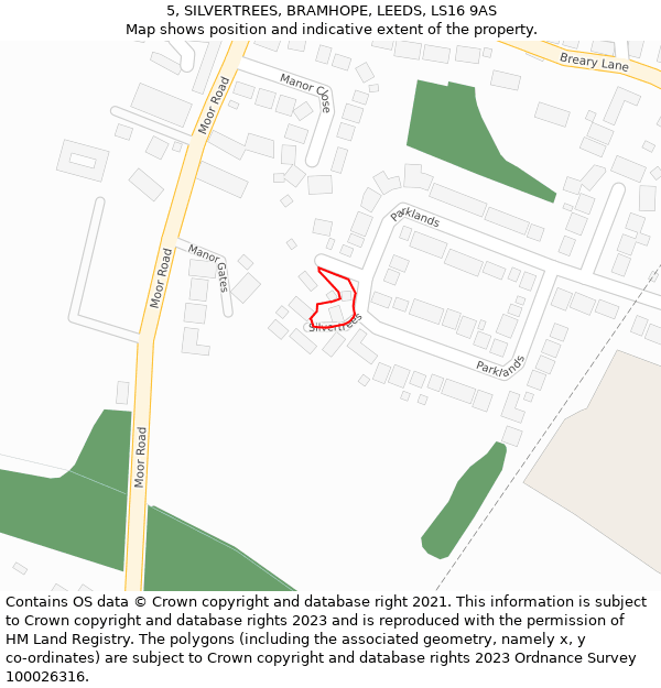 5, SILVERTREES, BRAMHOPE, LEEDS, LS16 9AS: Location map and indicative extent of plot
