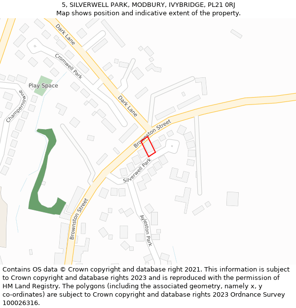 5, SILVERWELL PARK, MODBURY, IVYBRIDGE, PL21 0RJ: Location map and indicative extent of plot