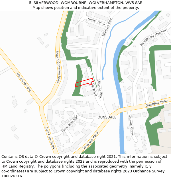 5, SILVERWOOD, WOMBOURNE, WOLVERHAMPTON, WV5 8AB: Location map and indicative extent of plot