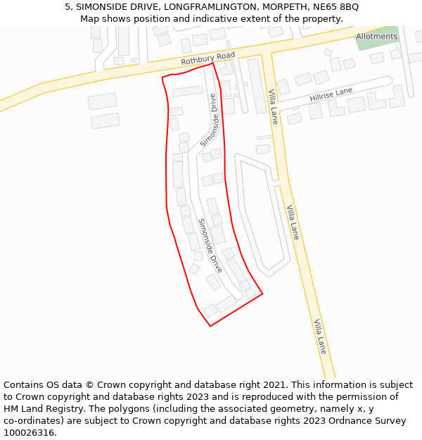 5, SIMONSIDE DRIVE, LONGFRAMLINGTON, MORPETH, NE65 8BQ: Location map and indicative extent of plot