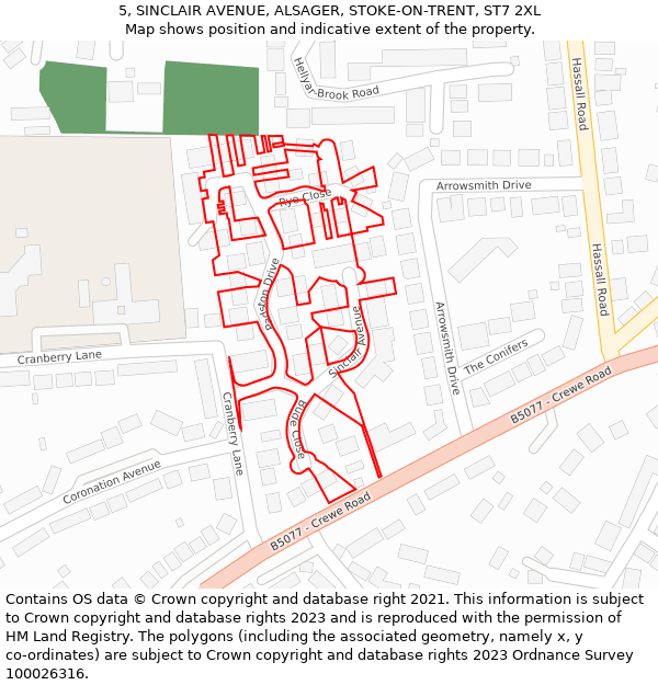 5, SINCLAIR AVENUE, ALSAGER, STOKE-ON-TRENT, ST7 2XL: Location map and indicative extent of plot