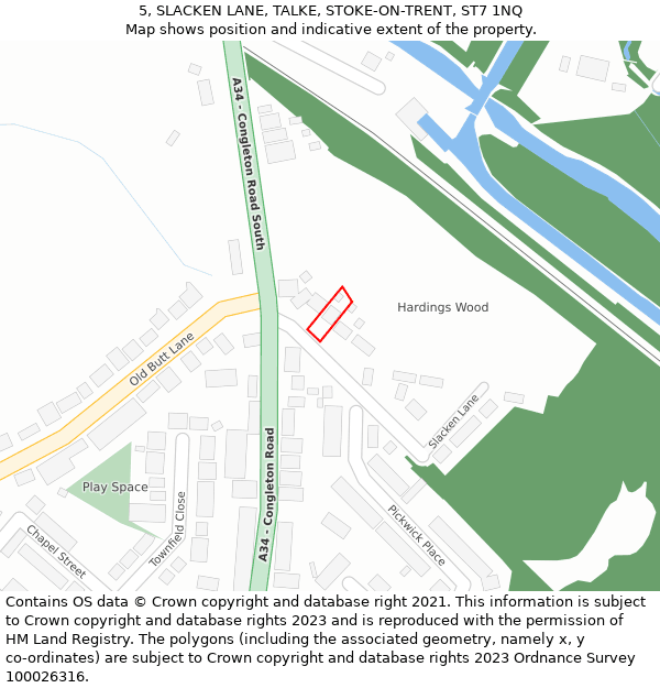 5, SLACKEN LANE, TALKE, STOKE-ON-TRENT, ST7 1NQ: Location map and indicative extent of plot