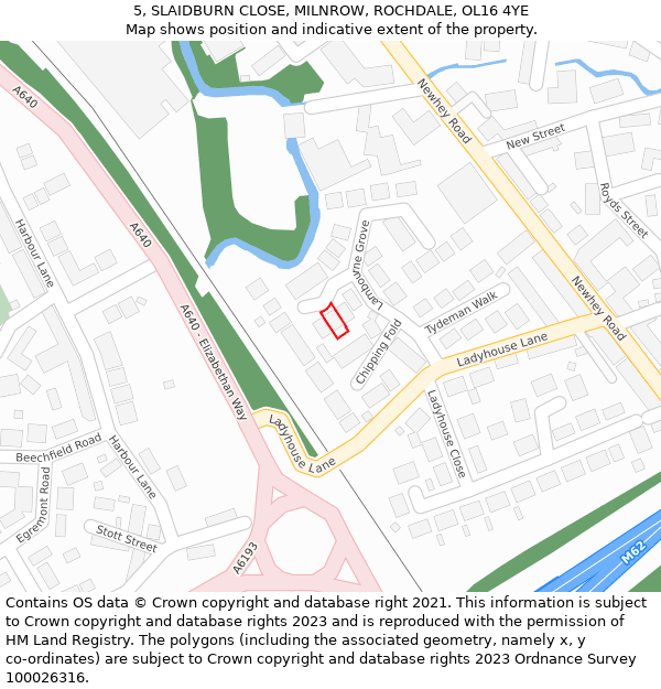 5, SLAIDBURN CLOSE, MILNROW, ROCHDALE, OL16 4YE: Location map and indicative extent of plot