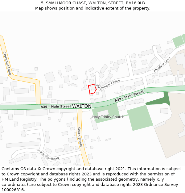 5, SMALLMOOR CHASE, WALTON, STREET, BA16 9LB: Location map and indicative extent of plot