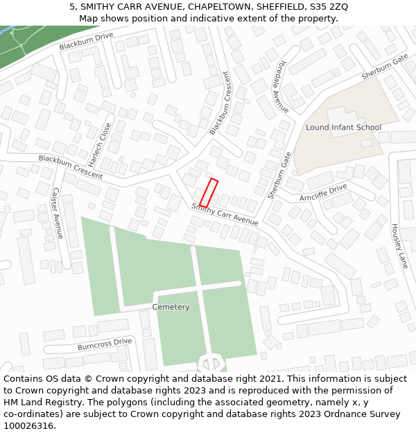 5, SMITHY CARR AVENUE, CHAPELTOWN, SHEFFIELD, S35 2ZQ: Location map and indicative extent of plot