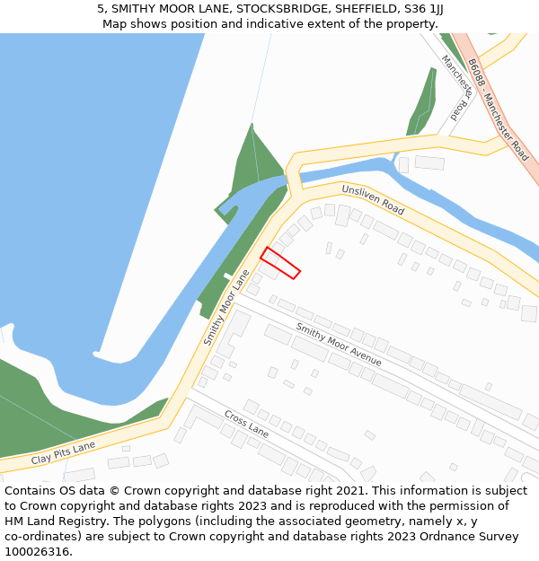 5, SMITHY MOOR LANE, STOCKSBRIDGE, SHEFFIELD, S36 1JJ: Location map and indicative extent of plot