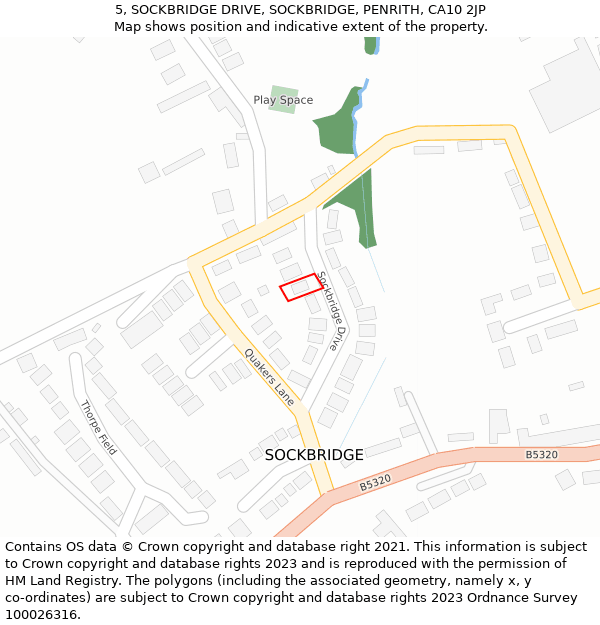5, SOCKBRIDGE DRIVE, SOCKBRIDGE, PENRITH, CA10 2JP: Location map and indicative extent of plot
