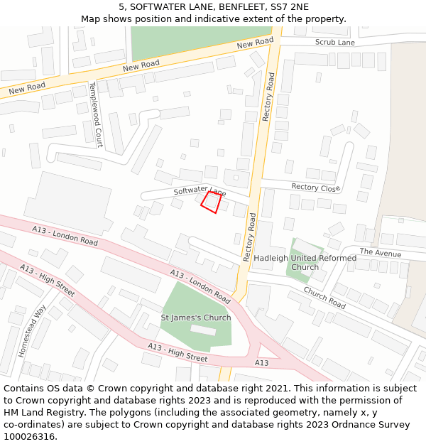 5, SOFTWATER LANE, BENFLEET, SS7 2NE: Location map and indicative extent of plot