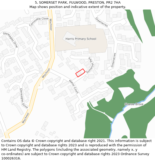 5, SOMERSET PARK, FULWOOD, PRESTON, PR2 7HA: Location map and indicative extent of plot