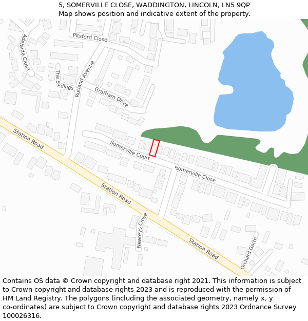 5, SOMERVILLE CLOSE, WADDINGTON, LINCOLN, LN5 9QP: Location map and indicative extent of plot