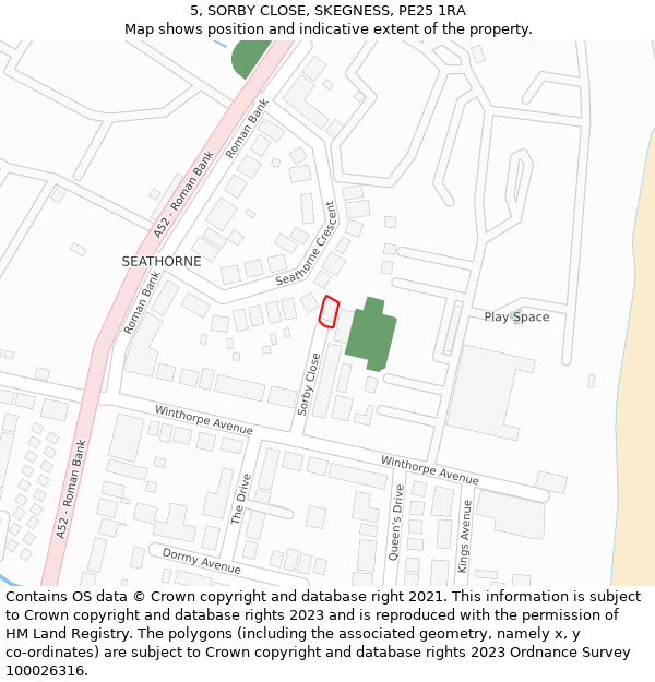 5, SORBY CLOSE, SKEGNESS, PE25 1RA: Location map and indicative extent of plot