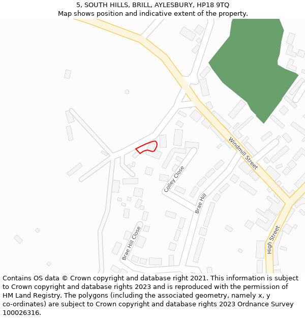 5, SOUTH HILLS, BRILL, AYLESBURY, HP18 9TQ: Location map and indicative extent of plot