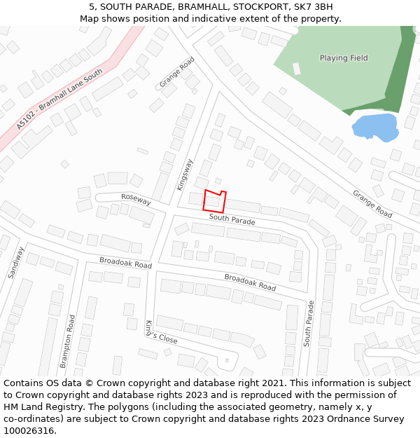 5, SOUTH PARADE, BRAMHALL, STOCKPORT, SK7 3BH: Location map and indicative extent of plot