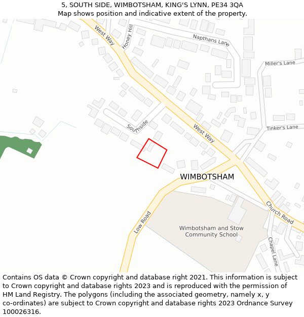 5, SOUTH SIDE, WIMBOTSHAM, KING'S LYNN, PE34 3QA: Location map and indicative extent of plot